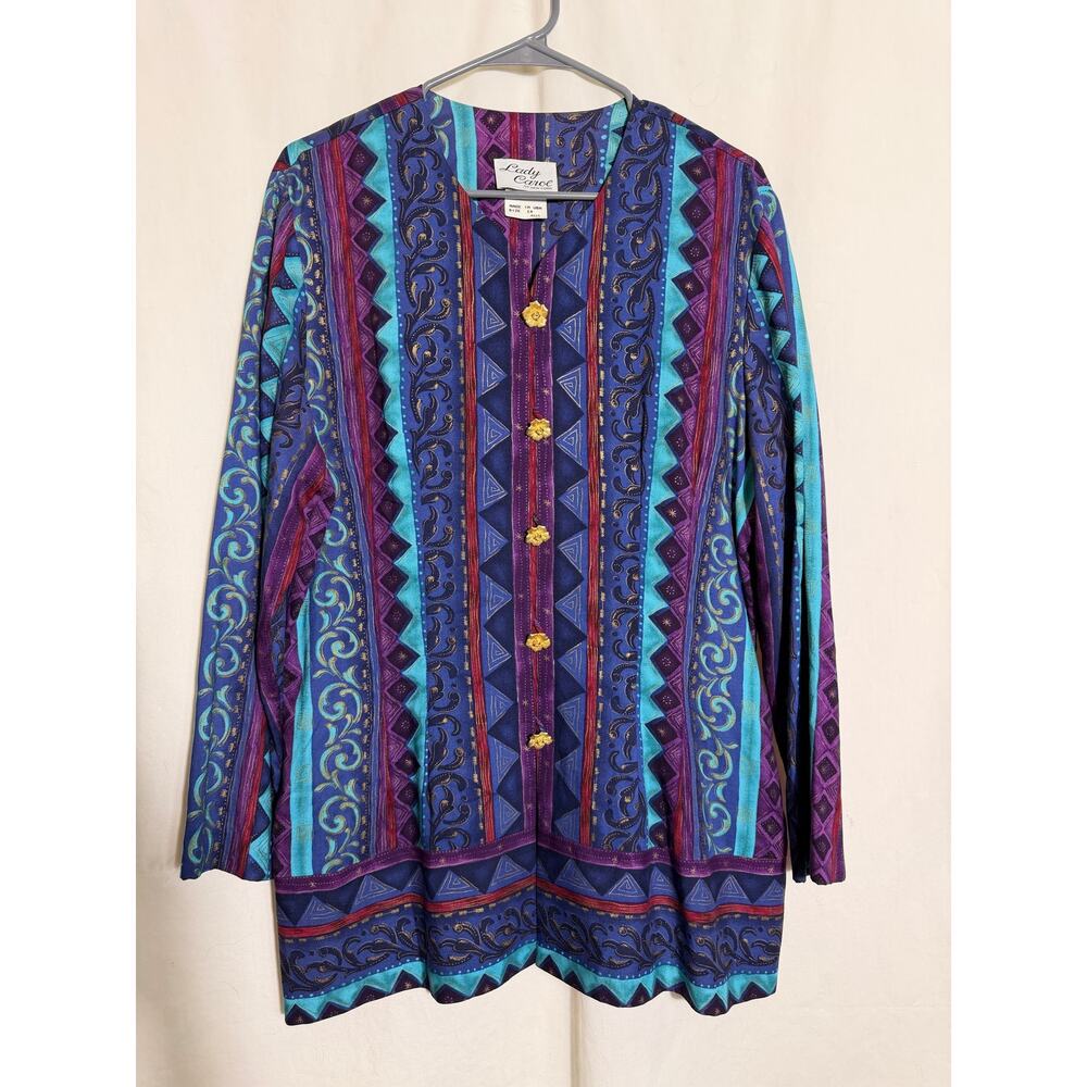 Vintage Lady Carol Jacket Womens Size 14 USA Southwest Tribal Print Blazer Top